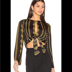 House Of Harlow 1960 X Revolve Jane Blouse Women’s Size XS Black Cropped NWT